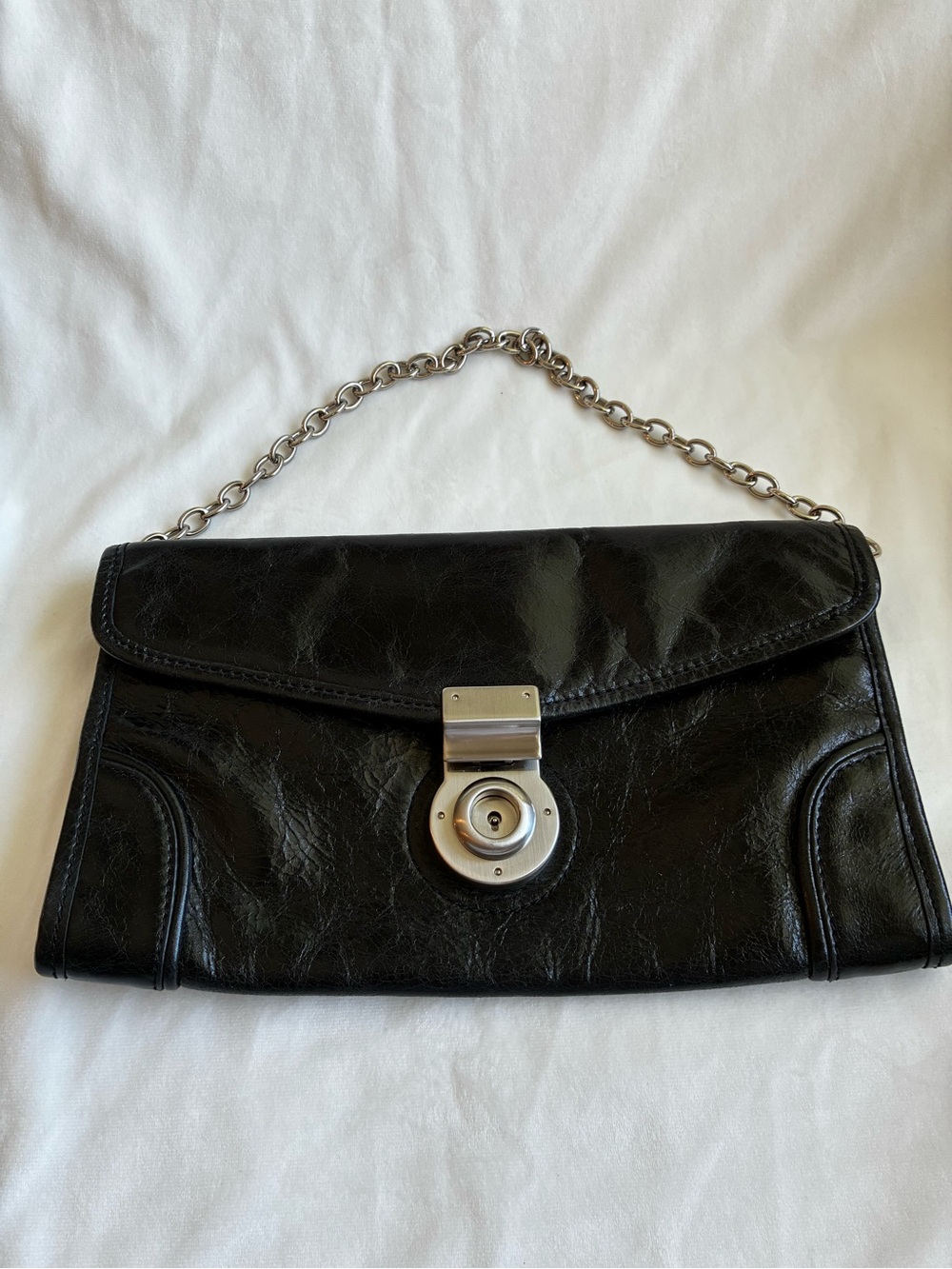 Via Spiga Black Leather Chain-Handle Clutch